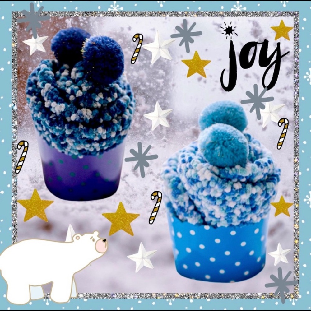 Cupcake Pom Pom Socks in Dark or Light Blue Multicolored Blend